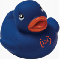 Photo of a CS 124 branded rubber duck.