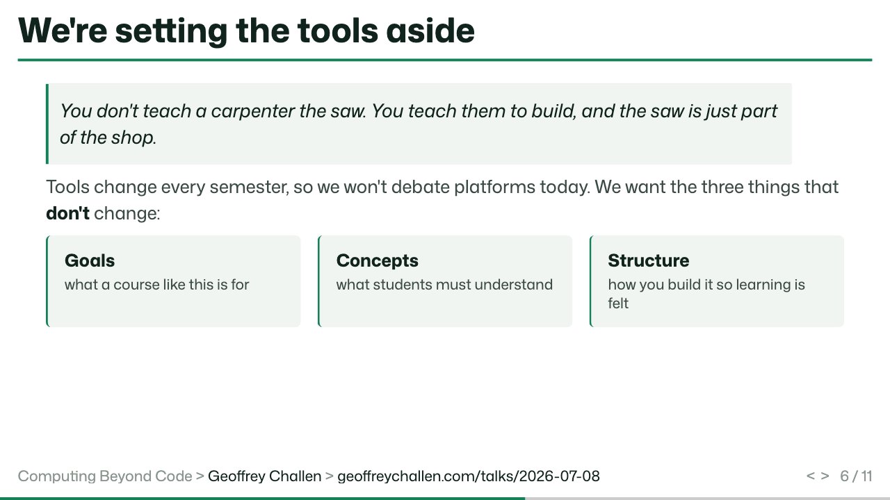 Slide 6: We're setting the tools aside