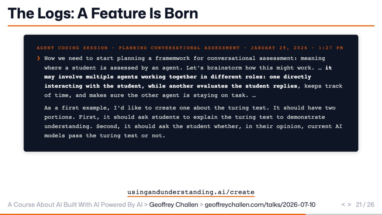 Slide 21: The Logs: A Feature Is Born